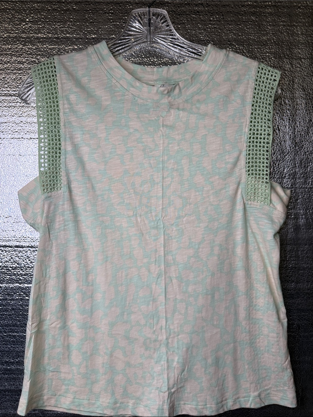 Cato Mint Green Sleeveless Tank with Eyelet Shoulder Trim